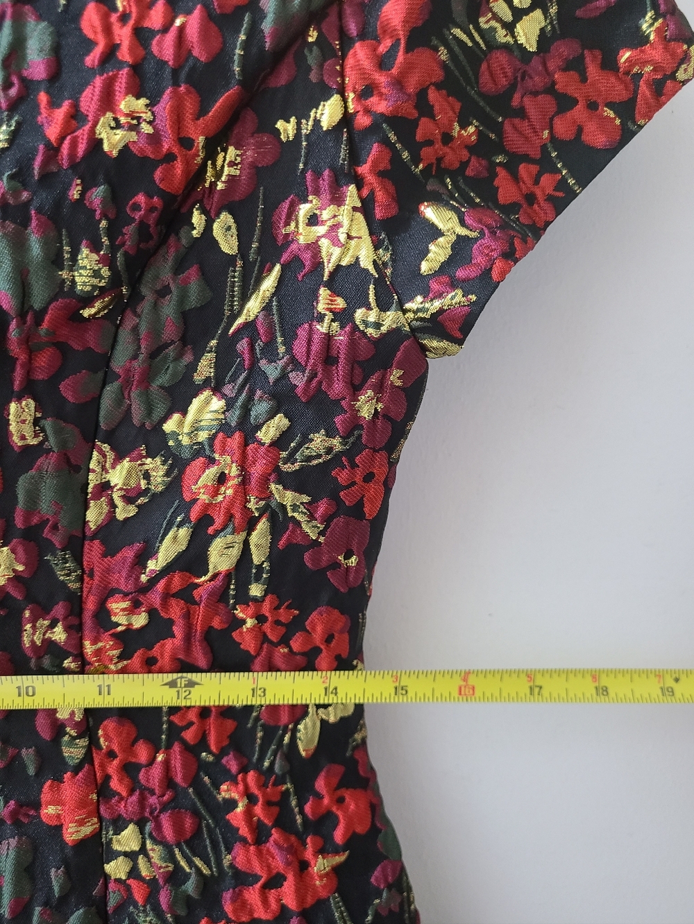 Mac Duggal Brocade Mini Dress Black/Red/Gold Multi Floral Sz 6 - Picture 10 of 11